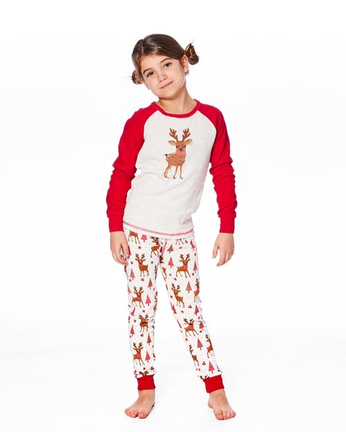 Deux Par Deux Organic Cotton Two-piece Pajamas Girly Reindeer In Multi