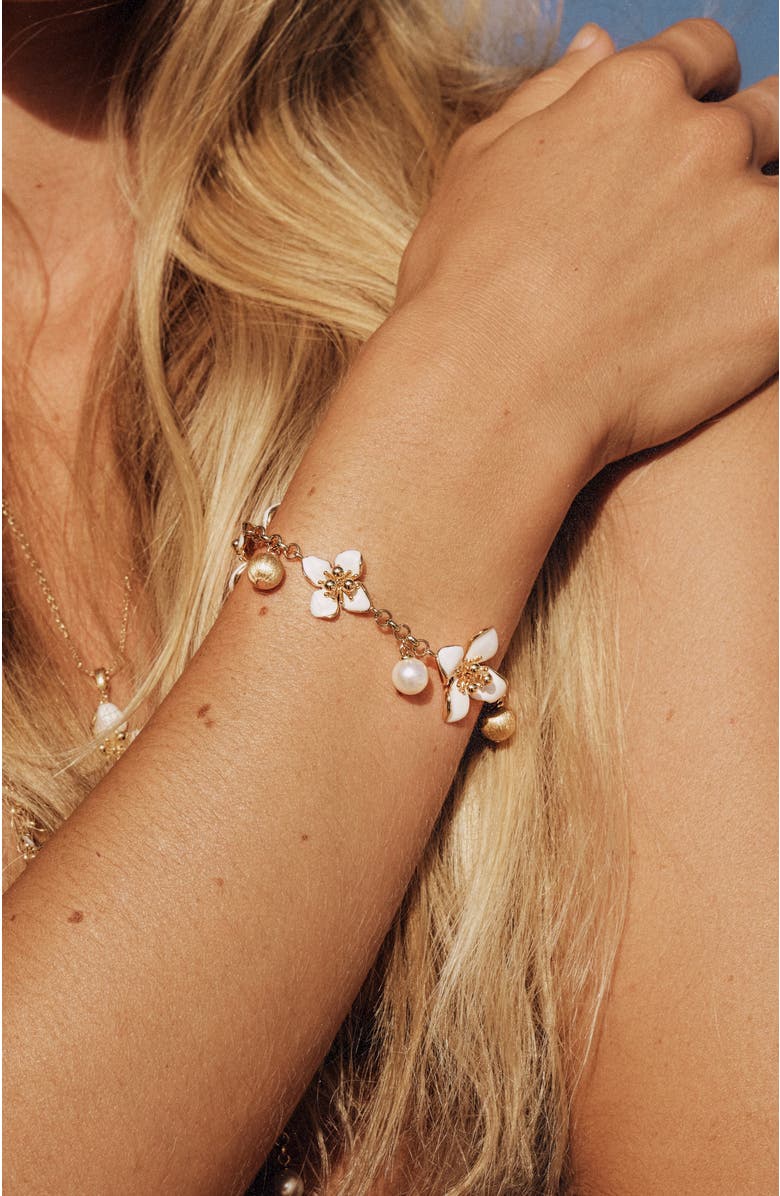 RETRO CHIC Iris Blossom Bracelet, Alternate, color, White & Gold