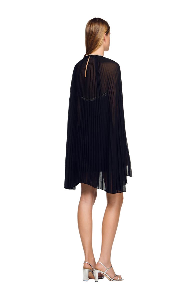 SANDRO Short cape dress with rhinestones, Alternate, color, Black