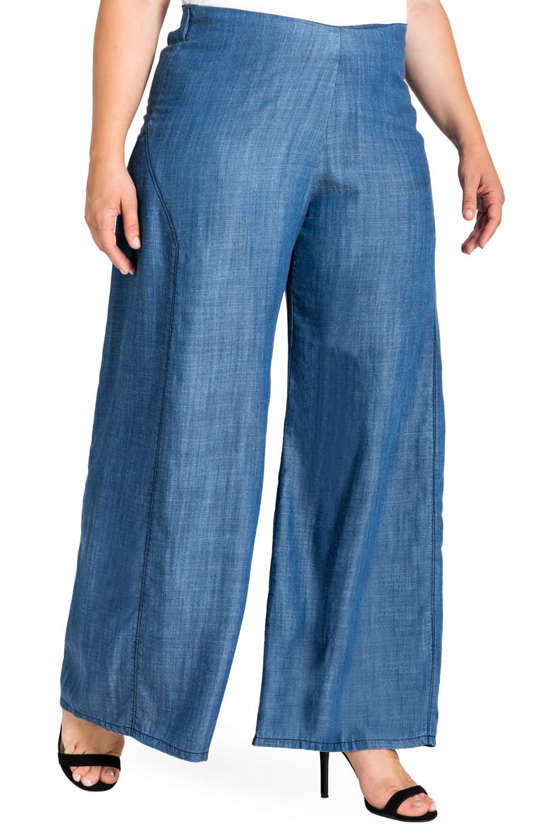 Perry Tencel® Denim Palazzo Pants, Main, color, ALMOST RINSED