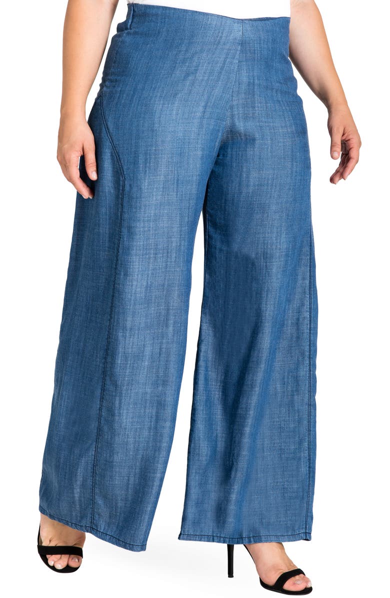 Standards & Practices Perry Tencel<sup>®</sup> Denim Palazzo Pants, Main, color, Almost Rinsed