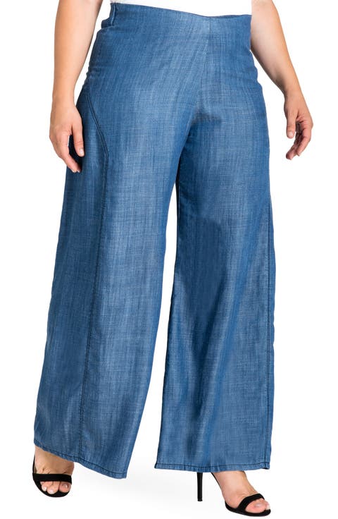 Perry Tencel® Denim Palazzo Pants (Plus Size)