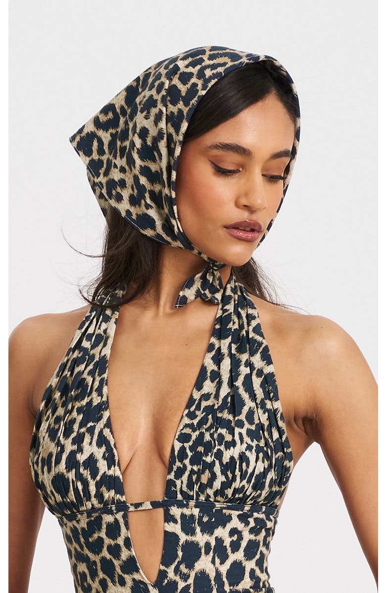 Miss Circle Spring Affair Print Linen Head Wrap Scarf, Alternate, color, Black