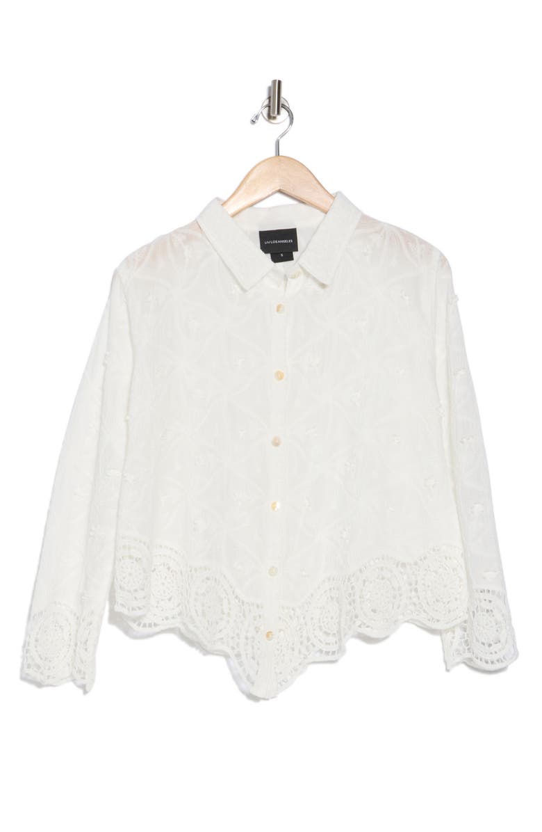 Forgotten Grace Floral Embroidered Cotton Button-Up Shirt, Alternate, color, White