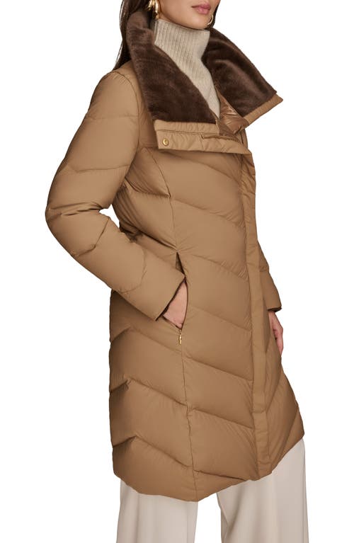 Donna Karan New York Water Resistant Chevron Down Puffer Coat In Brown