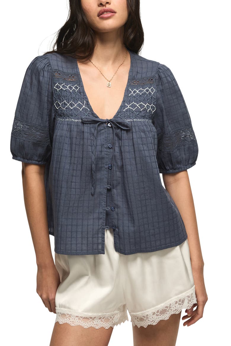 Smock Button-Up Top, Main, color, VINTAGE INDIGO
