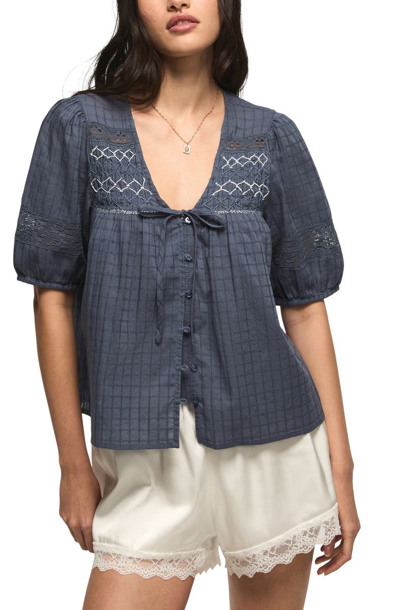 Lucky Brand Smock Button-Up Top, Main, color, Vintage Indigo