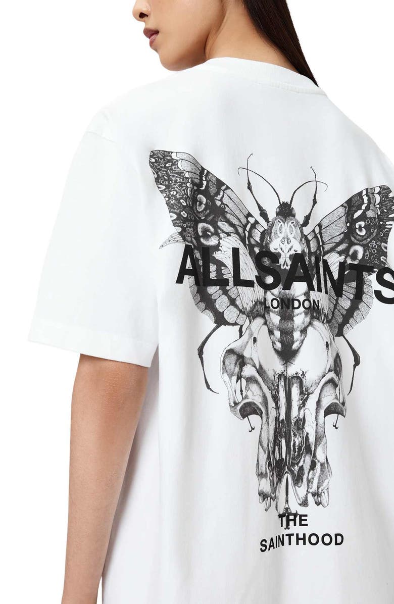 AllSaints Halis Graphic Print Cotton T-Shirt Dress, Alternate, color, White