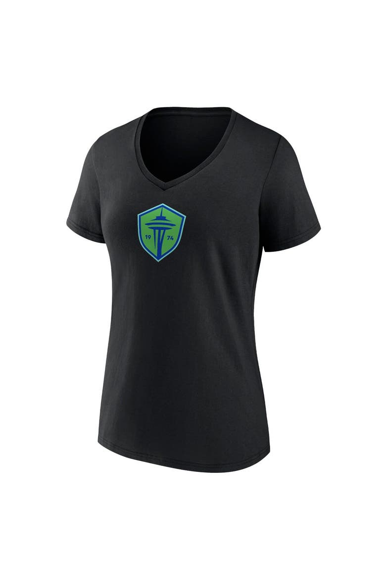 Women's Fanatics Branded  Black Seattle Sounders FC  Primary Logo V-Neck T-Shirt, Alternate, color, Black