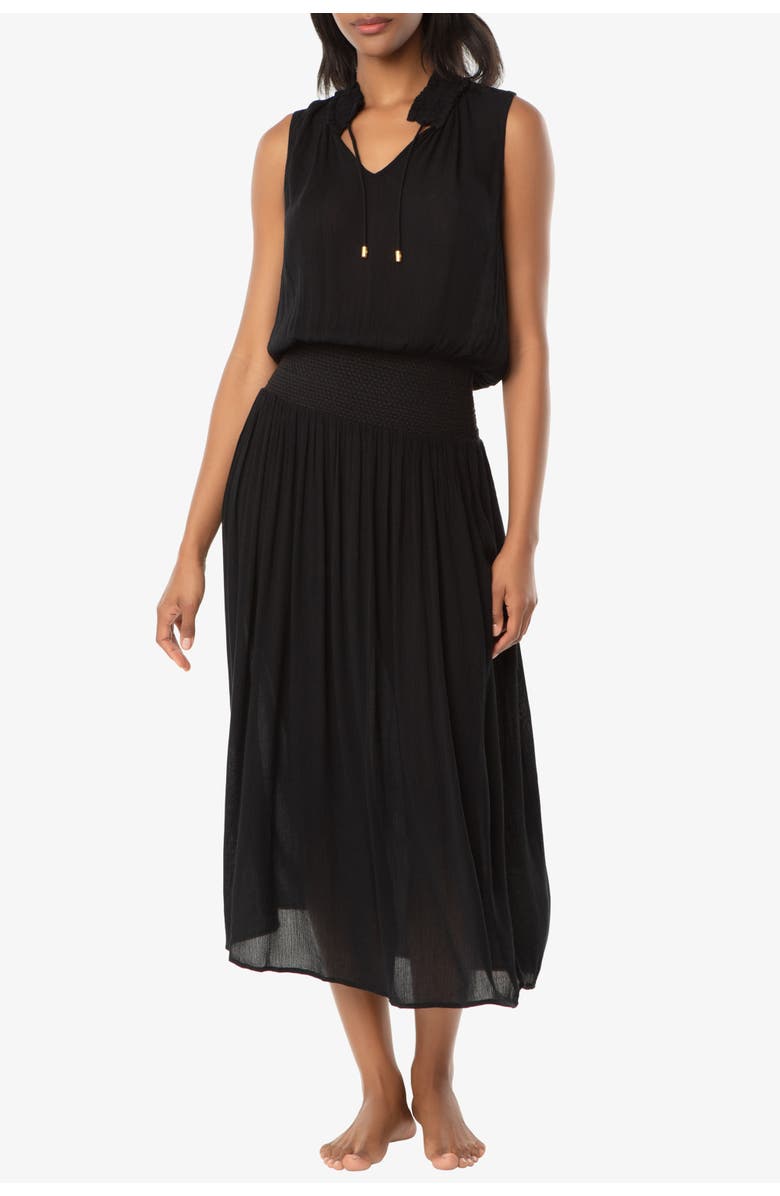 HELEN JON Sleeveless Smocked Dress, Main, color, Black