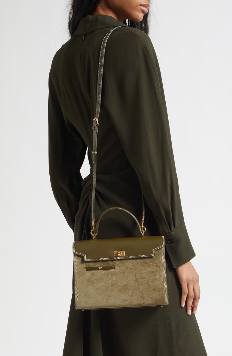 Anya Hindmarch Mortimer Suede Top Handle Bag, Alternate, color, Bonsai