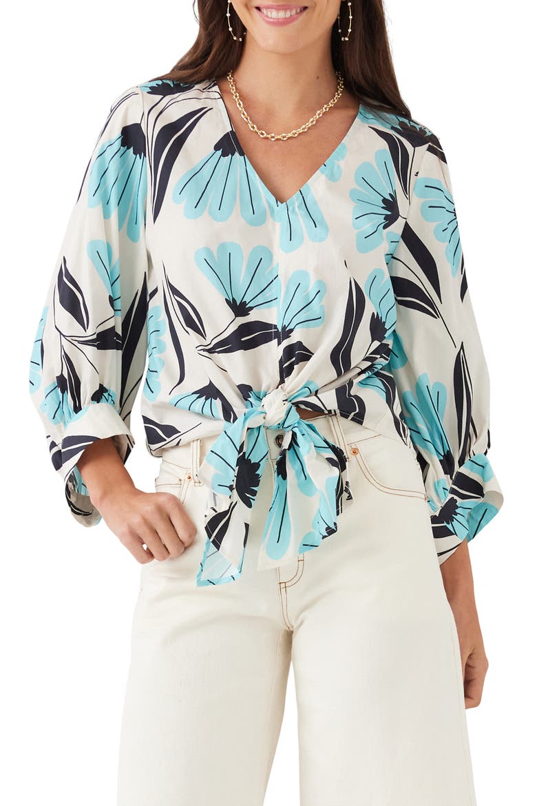 Print Tie Front Top, Main, color, PRINT