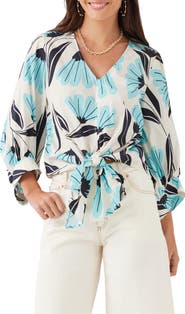 Karen Kane Print Tie Front Top