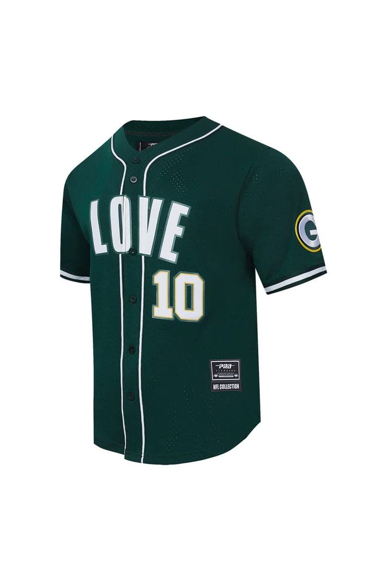 Men's Pro Standard Jordan Love Green Green Bay Packers Player Name & Number Mesh Button-Up Baseball Shirt, Alternate, color, Green