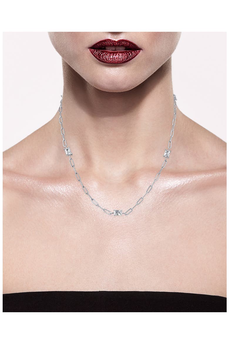 Radiant Cut Cubic Zirconia Station Chain Necklace, Alternate, color, CLEAR SILVER