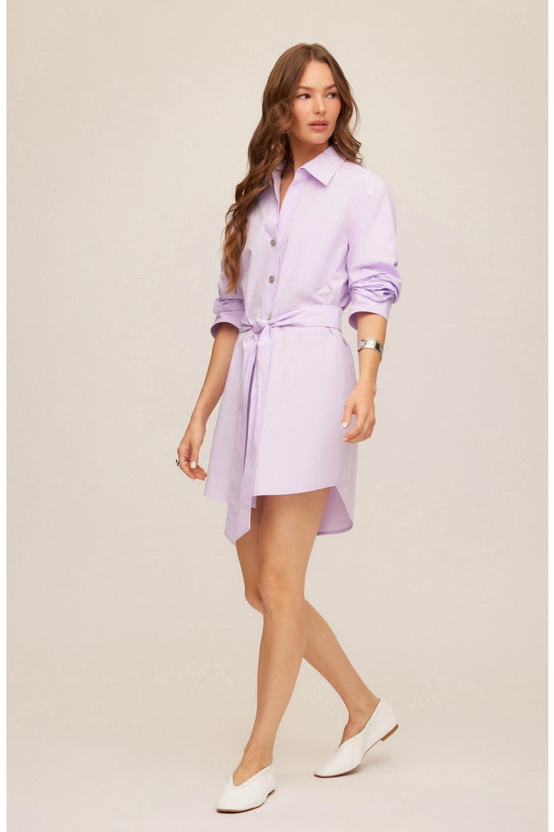 Tatum Long Sleeve Tie Waist Cotton Shirtdress, Alternate, color, LILAC