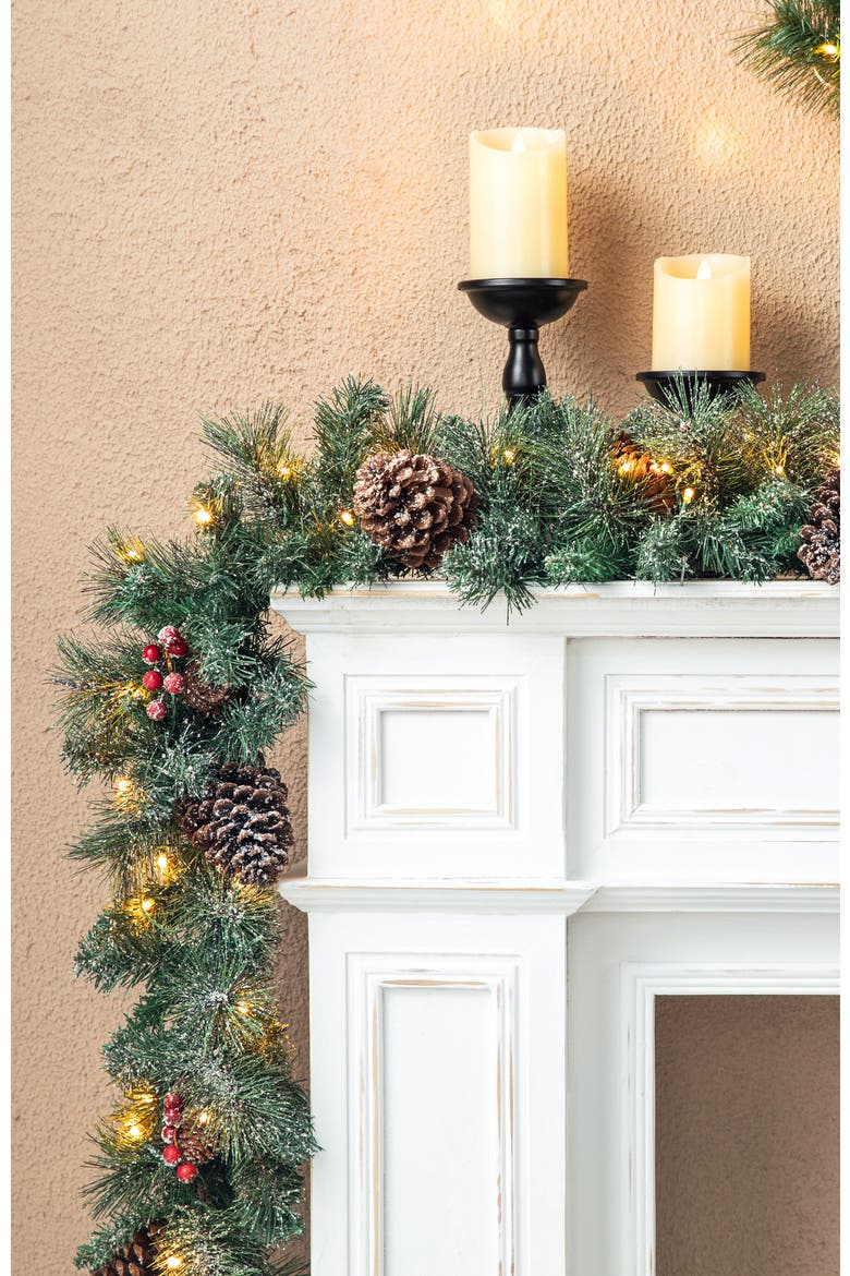 Set of 2 Illuminated Artificial Christmas Garlands, Alternate, color, Greenery Green