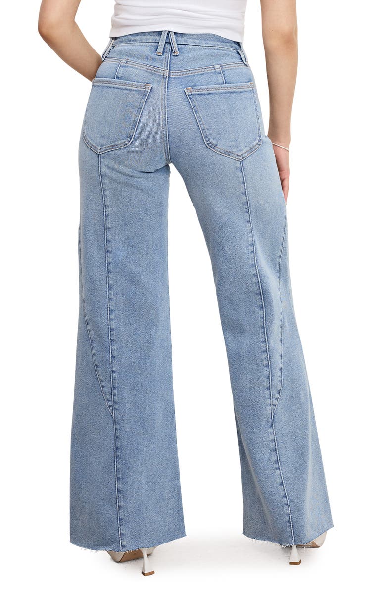 Good American Good Petite Raw Hem Seamed Palazzo Jeans, Alternate, color, Indigo957