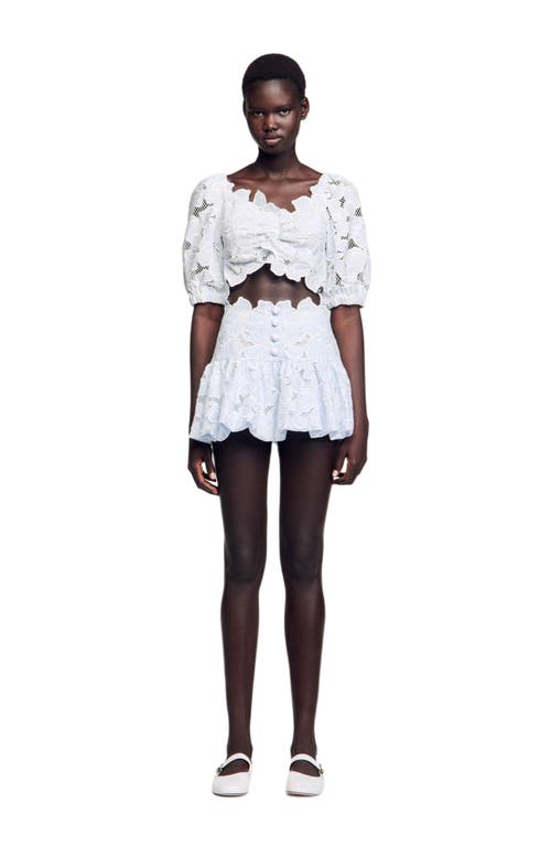 Sandro Roseraie Embroidered Floral Crop Top In White