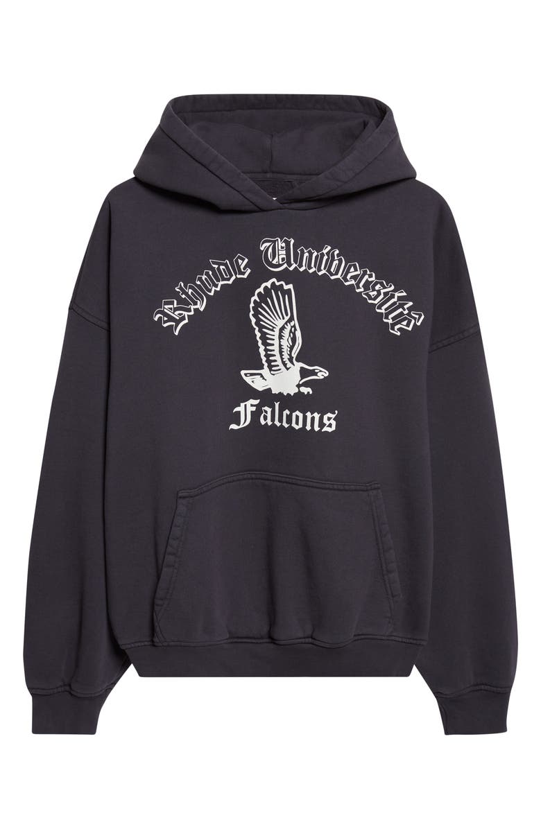Rhude Collegiate Falcons French Terry Graphic Hoodie, Alternate, color, Vintage Black/ White