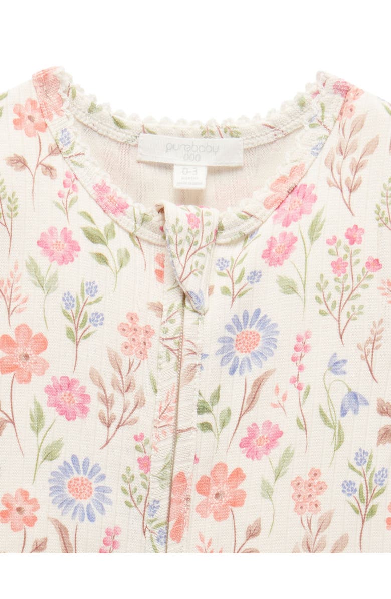 Purebaby Rib Zip Floral Romper, Alternate, color, Geranium Print