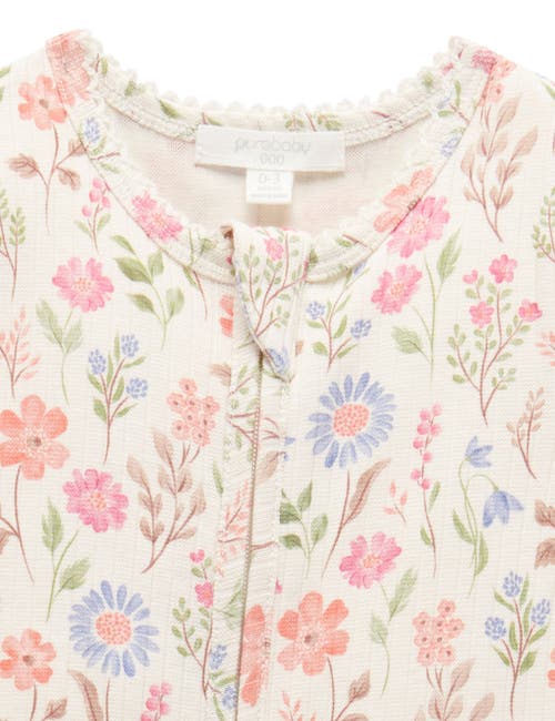 Purebaby Rib Zip Floral Romper In Multi