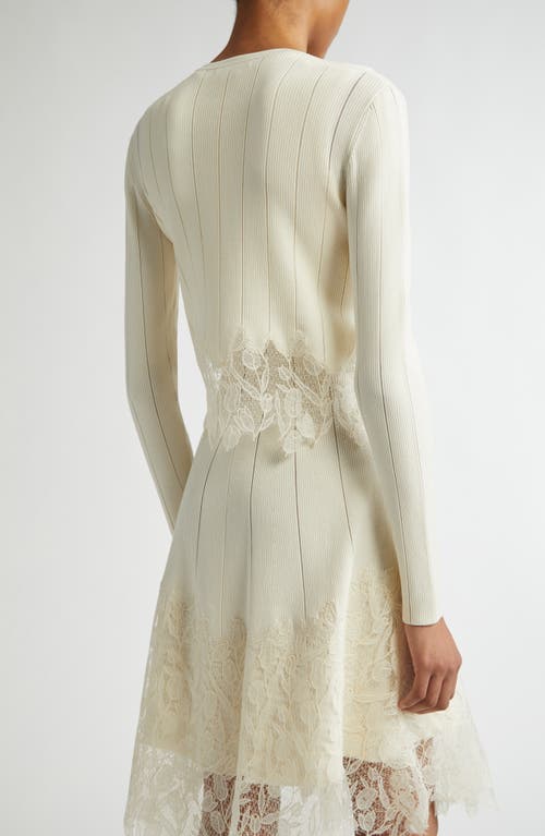 Lela Rose Guipure Lace Trim Rib Cardigan In Papyrus