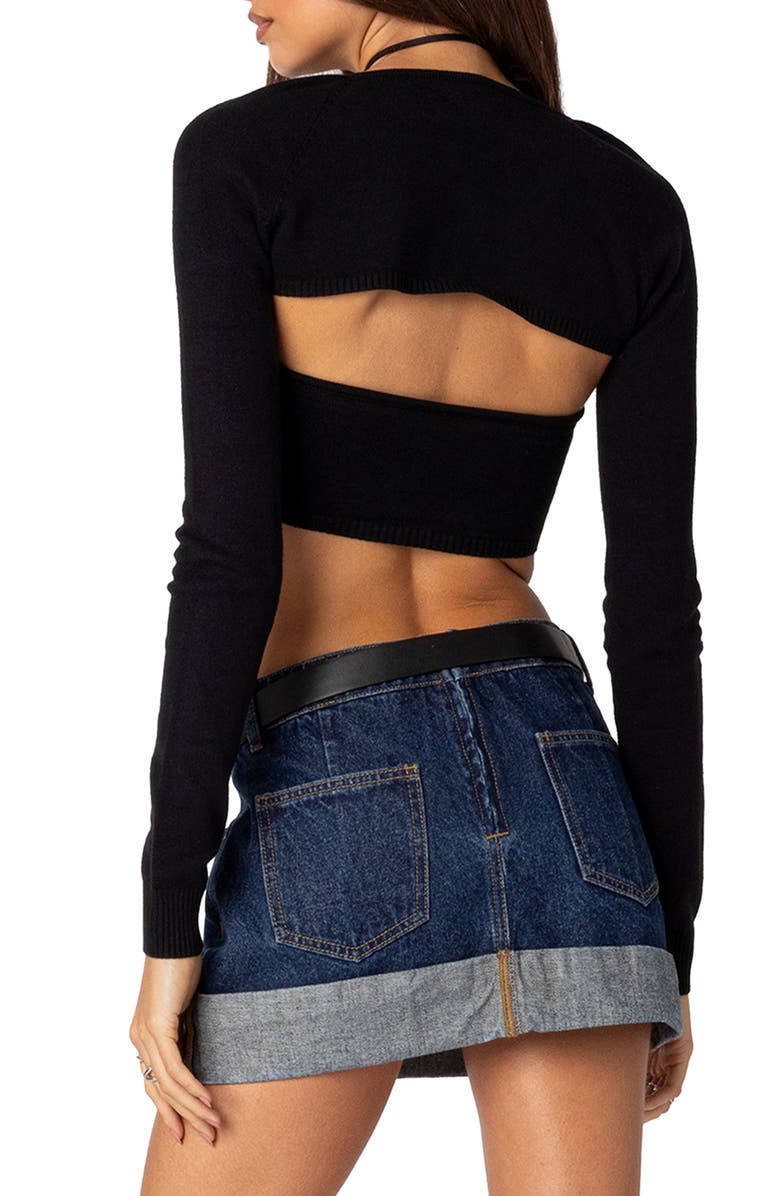 EDIKTED Strapless Triangle Top & Shrug, Alternate, color, Black