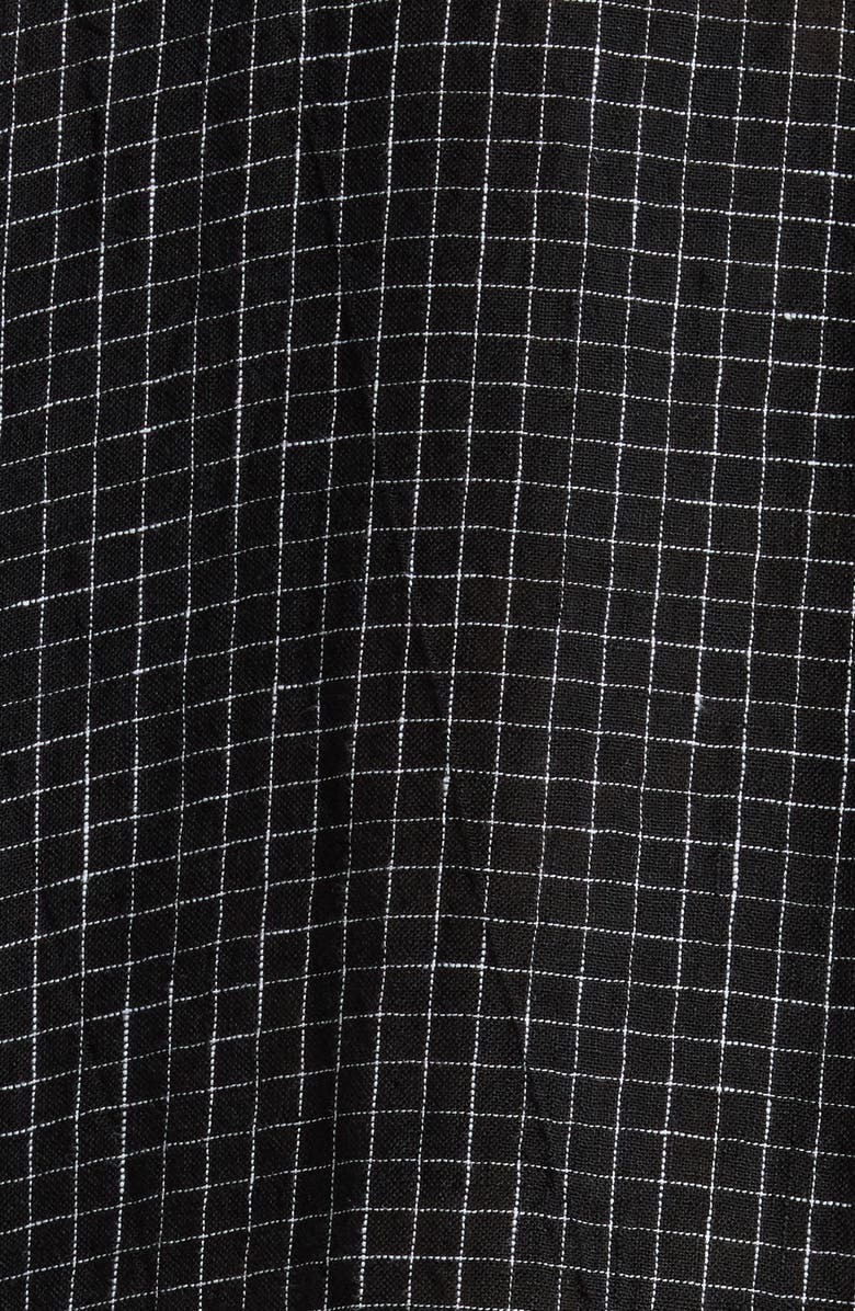 Eileen Fisher Windowpane Plaid Elbow Sleeve Organic Linen Shift Dress, Alternate, color, Black/ White