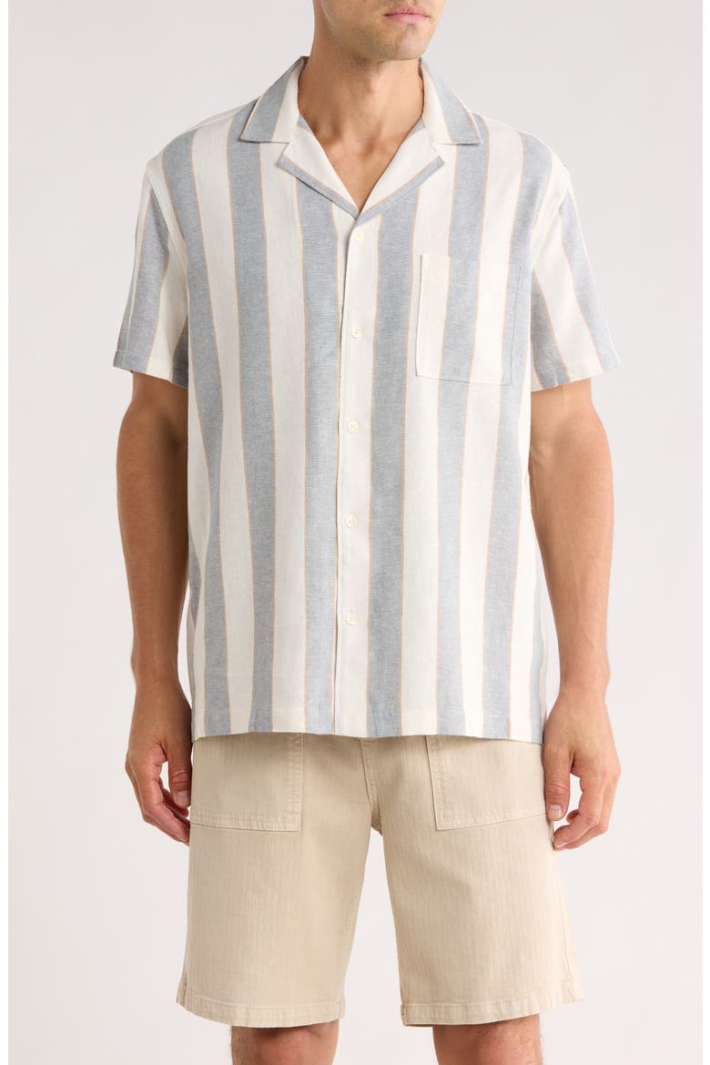 Linen Blend Camp Shirt, Main, color, BLUE SPRUCE CABANA STRIPE