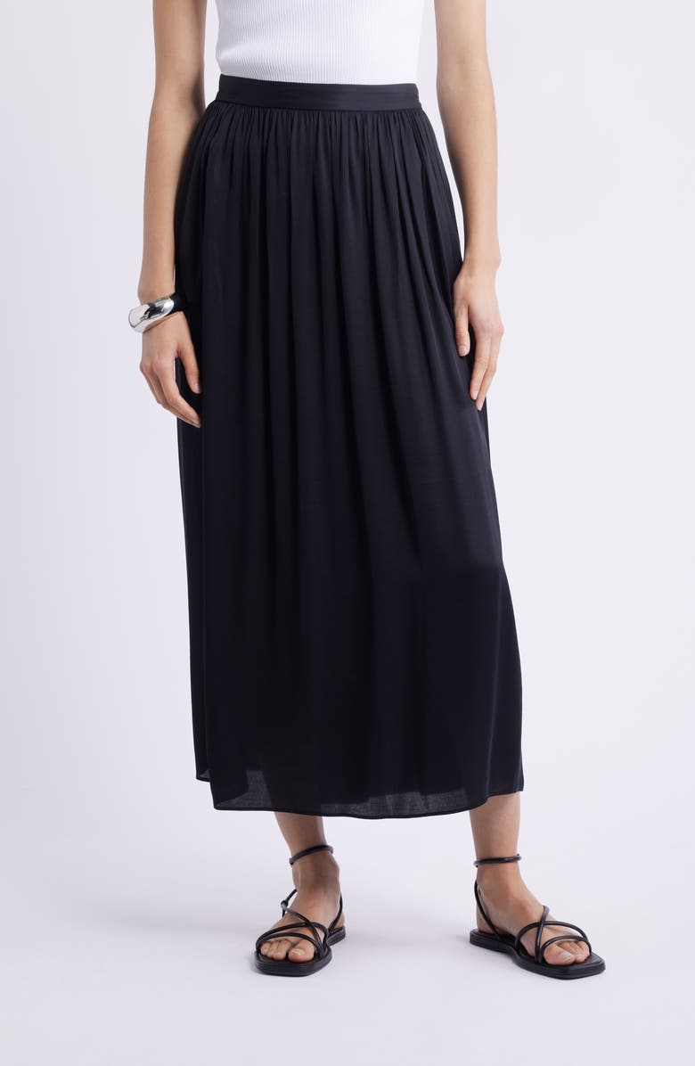 Nordstrom Gathered Midi Skirt, Main, color, Black