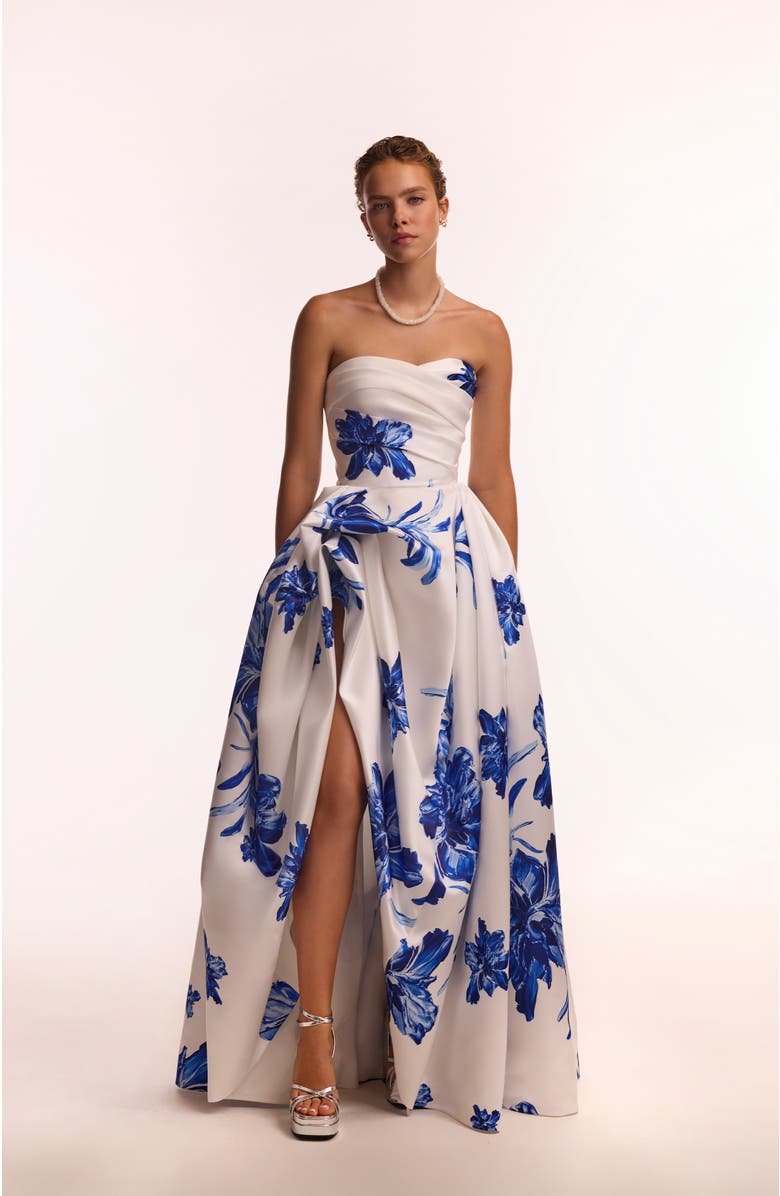 Milla Wonderful white A-line maxi dress with blue flowers, Alternate, color, White-Blue