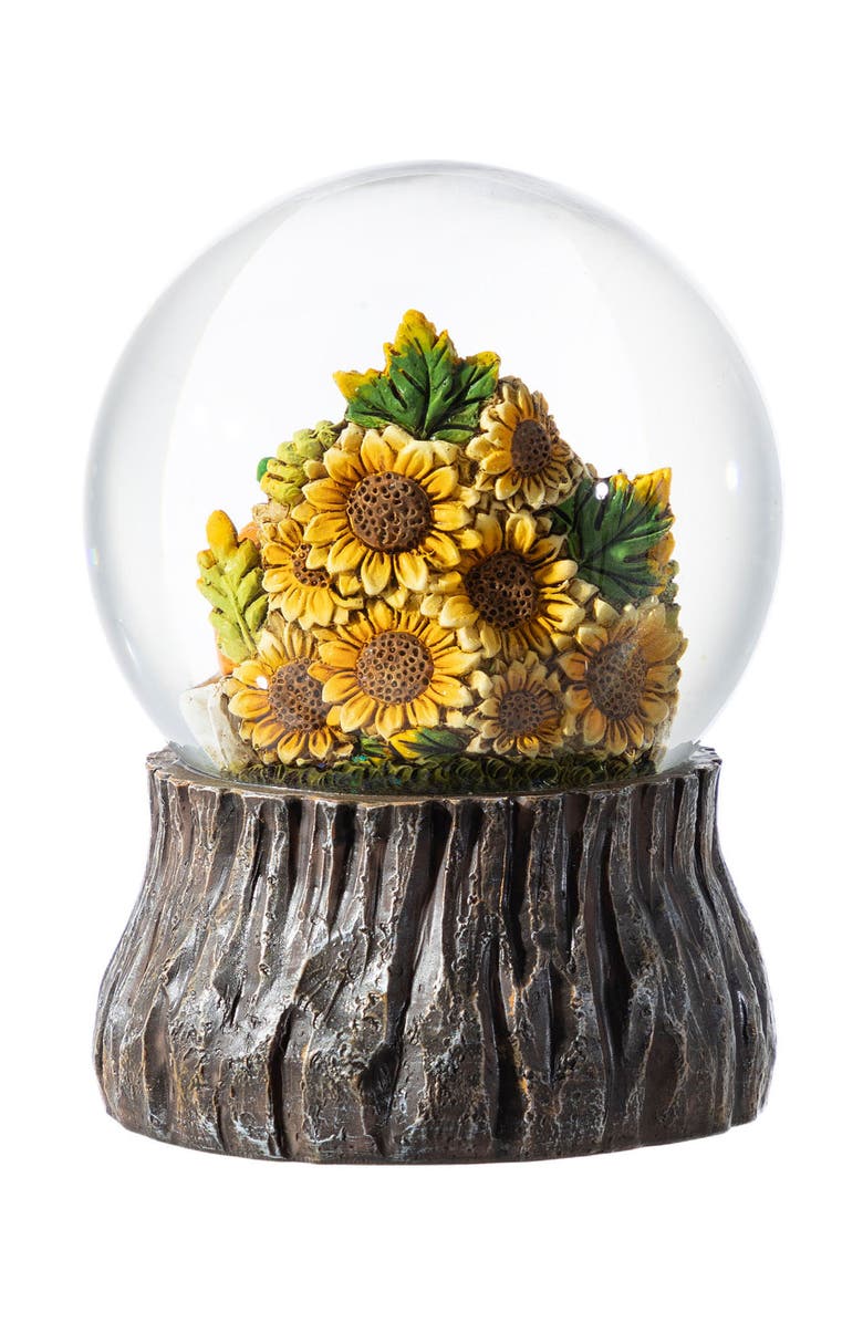 Glitzhome 100mm Fall Sunflower and Pumpkin Resin Waterglobe, Alternate, color, Orange