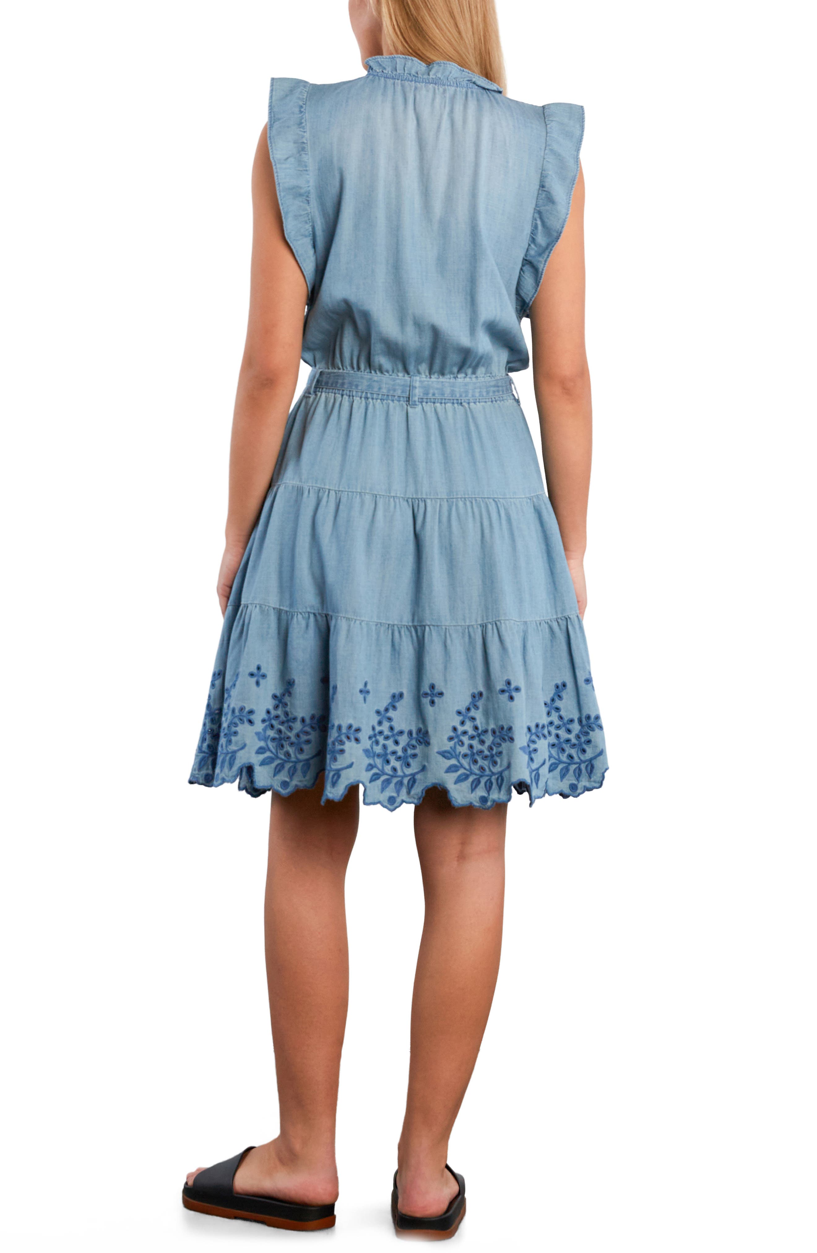 Rose Eyelet Embroidered Denim Dress - image 4