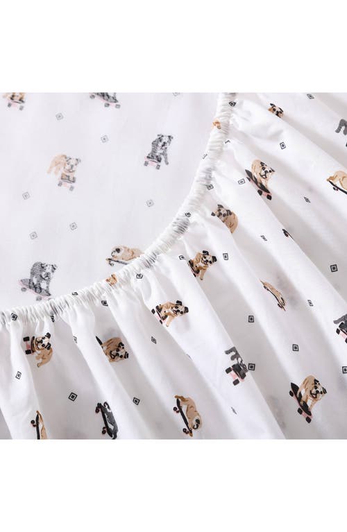 Poppy & Fritz Poppy And Fritz Skateboarding Bulldogs 200 Thread Count Cotton Percale Sheet Set In White
