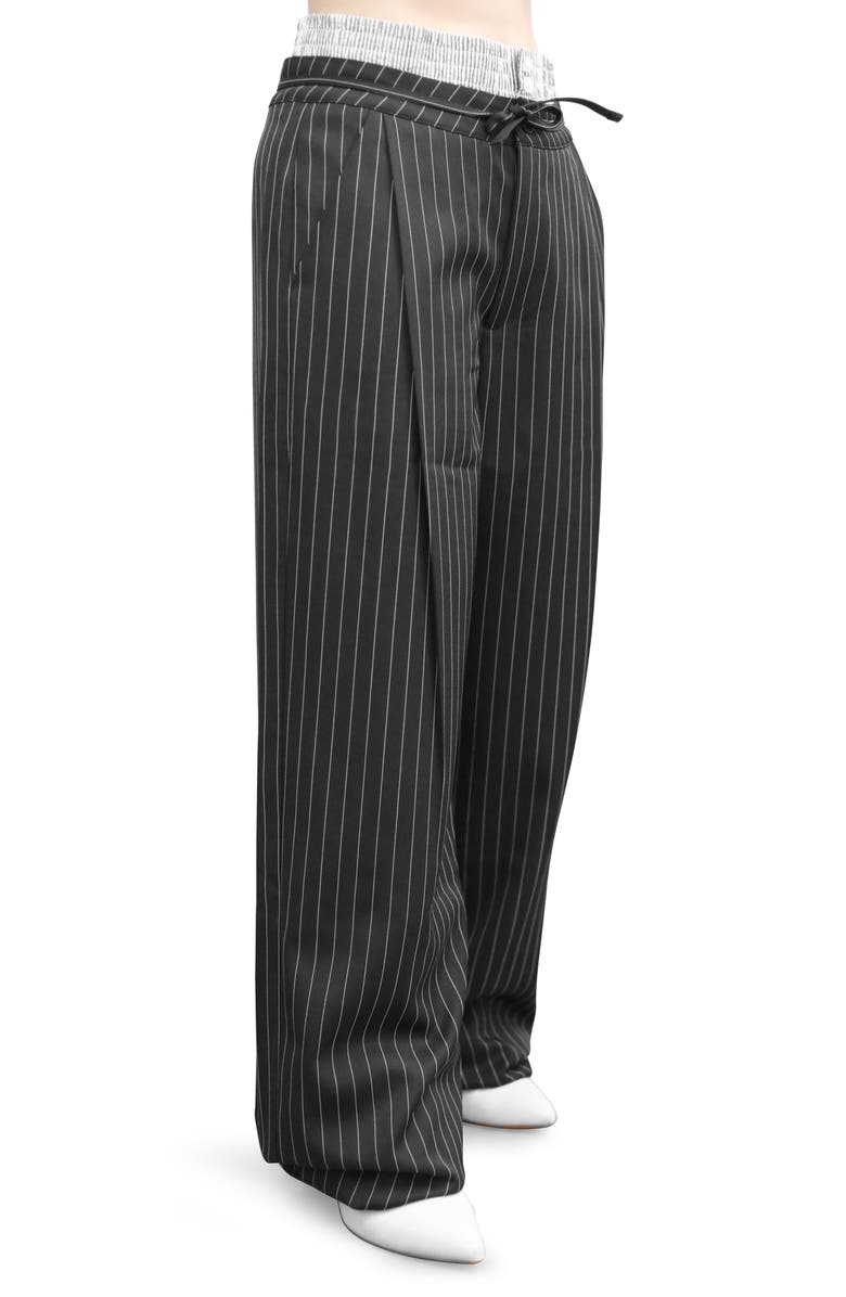Madden Girl Boxer Waistband Pinstripe Dress Pants, Alternate, color, Black / White Stripe