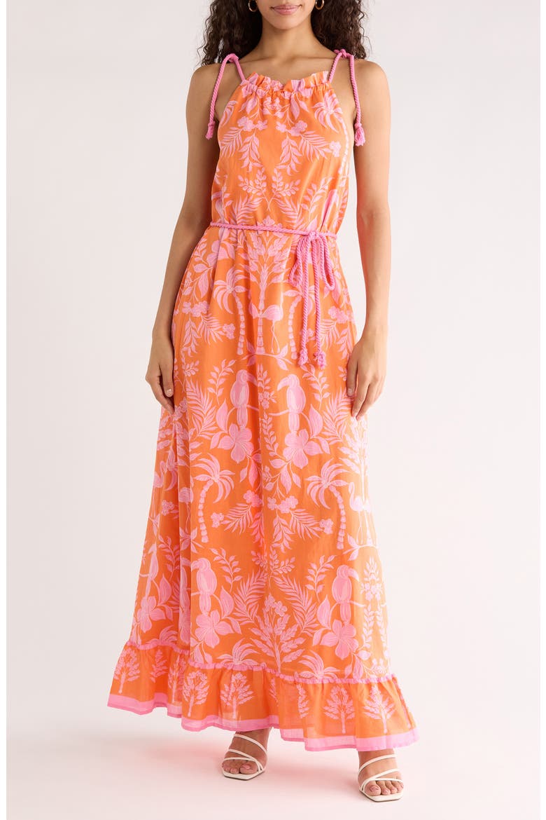 Kimana Floral Halter Maxi Dress, Main, color, ORANGE-PINK-MULTI
