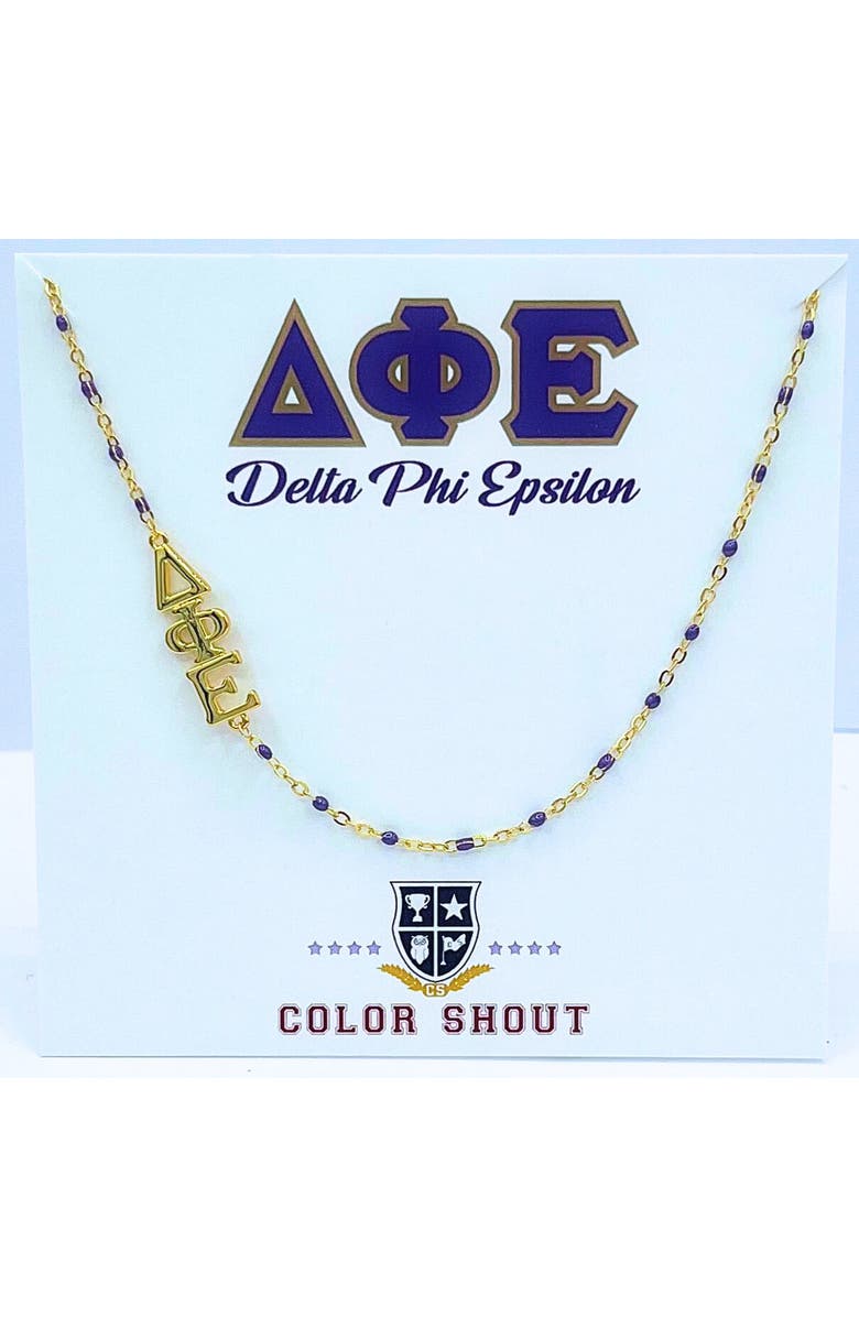 Color Shout Delta Phi Epsilon Greek Letter Side Set Necklace, Main, color, Yellow Gold