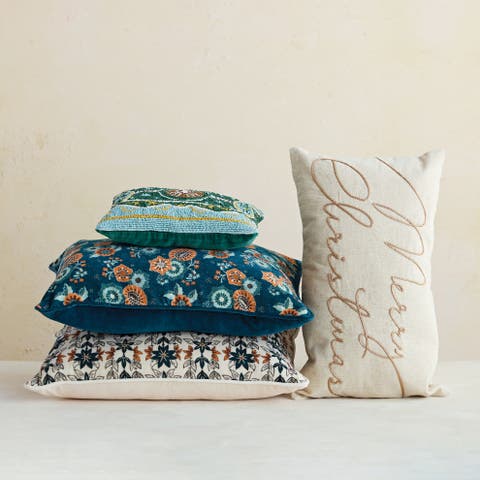 Artisan Embroidered Cotton & Linen Lumbar Pillow