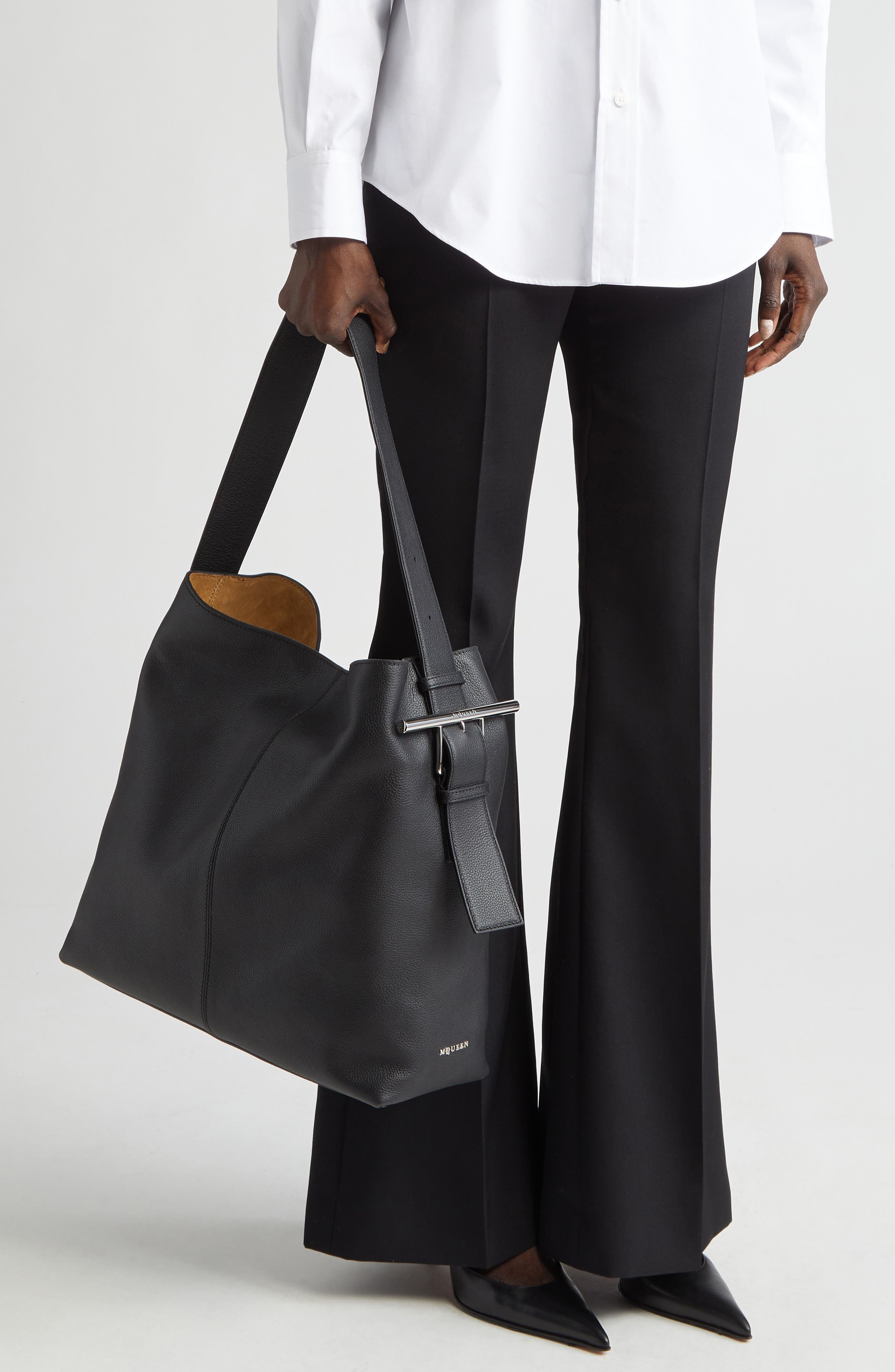 T-Bar Sling Hobo Bag, Alternate, color, BLACK/ SILVER