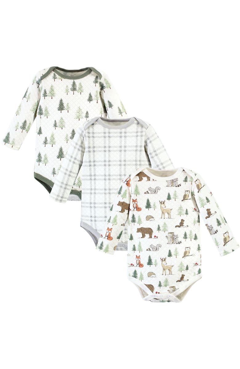 Hudson Baby Quilted Long-Sleeve Cotton One-Piece, Main, color, Forest Animals