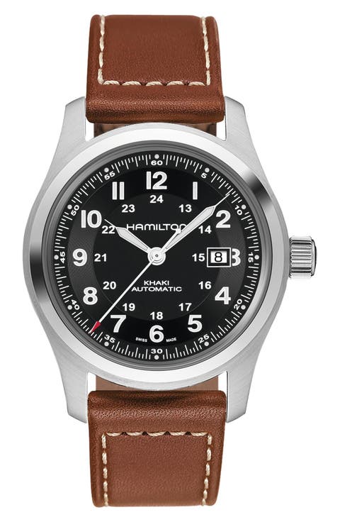 Khaki Field Automatic Leather Strap Watch, 42mm