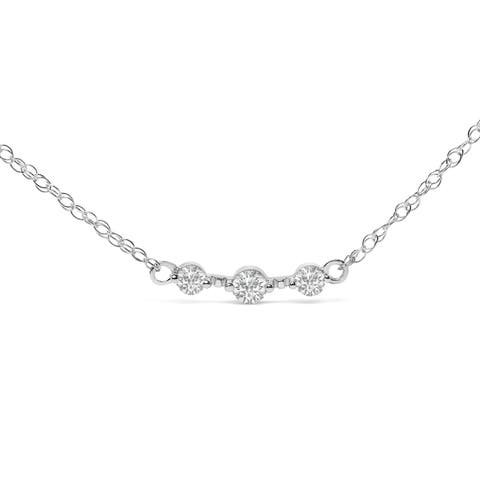 Sterling Silver 1/5 Cttw Lab Grown Diamond 3 Stone Station Necklace