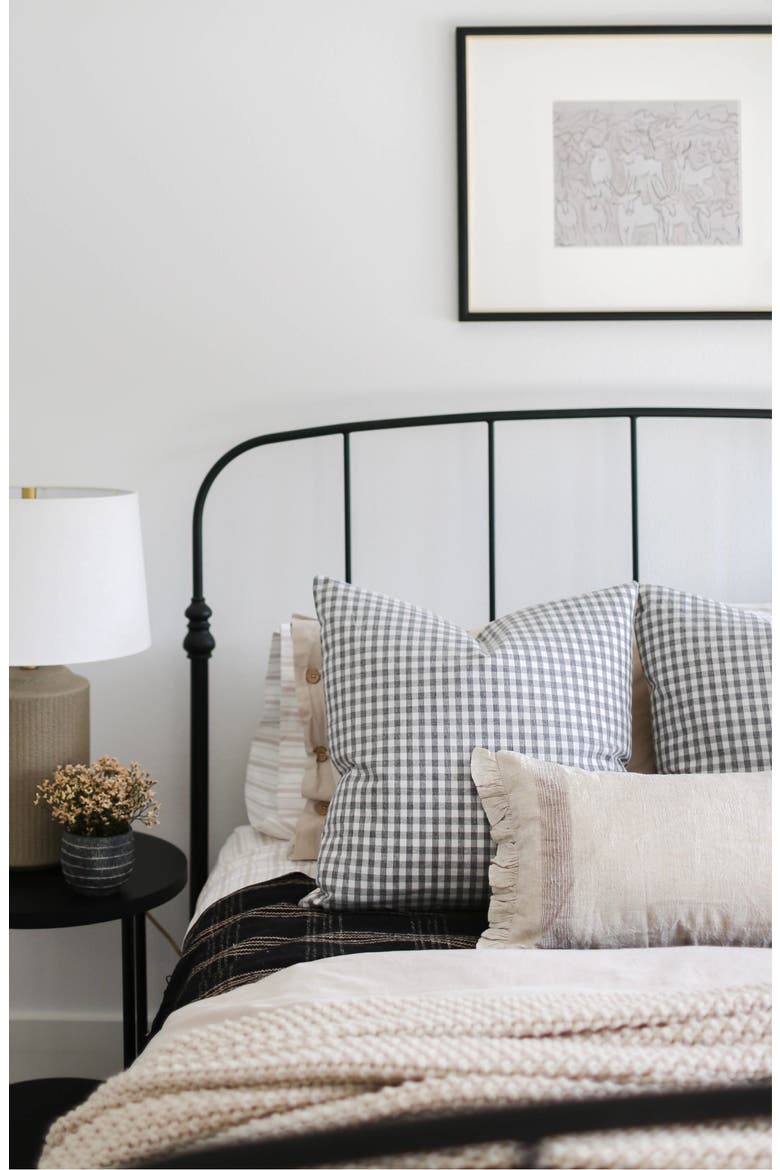 Dean Dark Navy Gingham Pillow Cover, Alternate, color, Navy