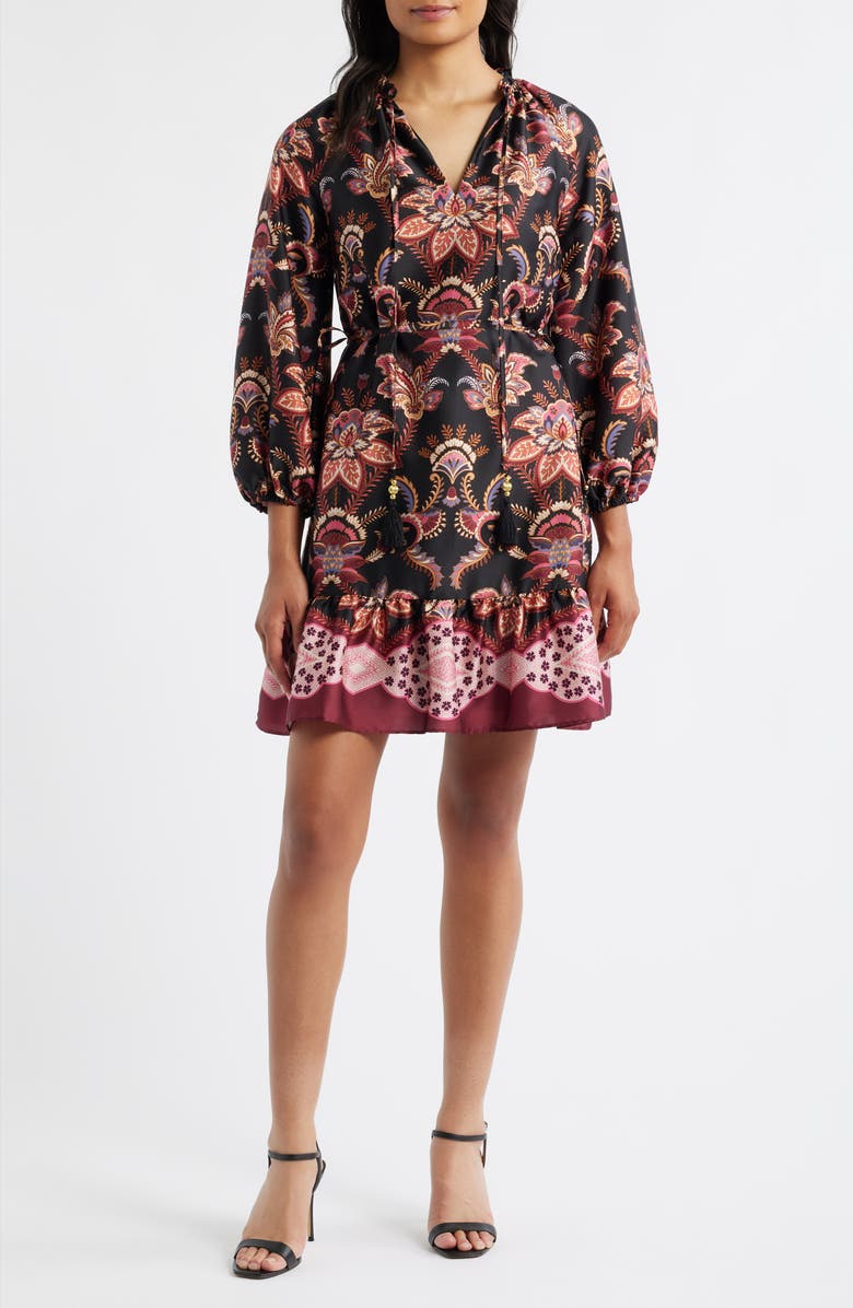 Vince Camuto Floral Long Sleeve Fit & Flare Dress, Main, color, Black Multi