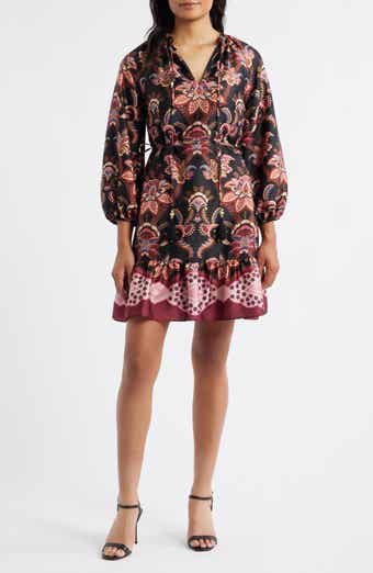 Vince Camuto Floral Long Sleeve Fit & Flare Dress
