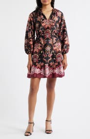 Vince Camuto Floral Long Sleeve Fit & Flare Dress