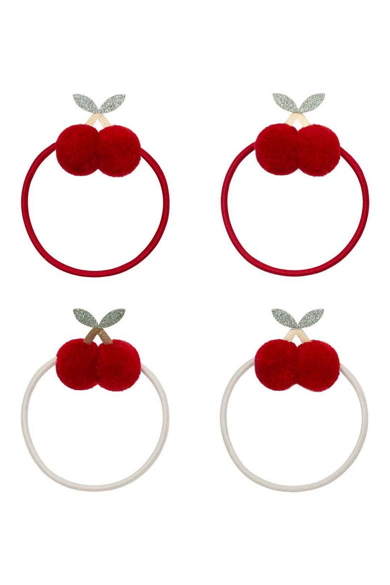 Kids' 4-Pack Cherry Pompom Ponytail Holders, Main, color, RED