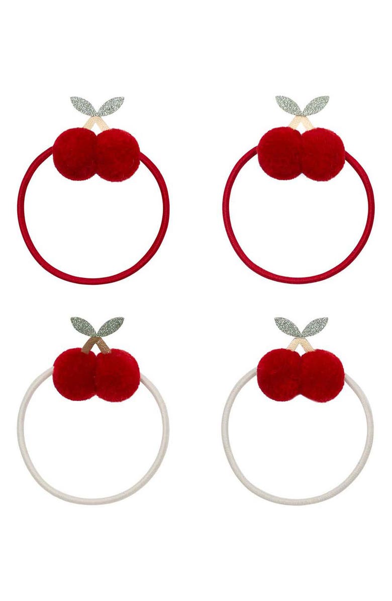 Mimi & Lula Kids' 4-Pack Cherry Pompom Ponytail Holders, Main, color, Red