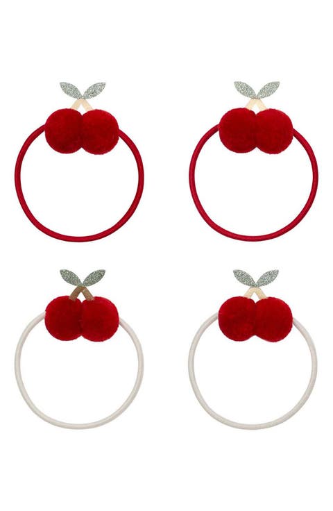 Kids' 4-Pack Cherry Pompom Ponytail Holders